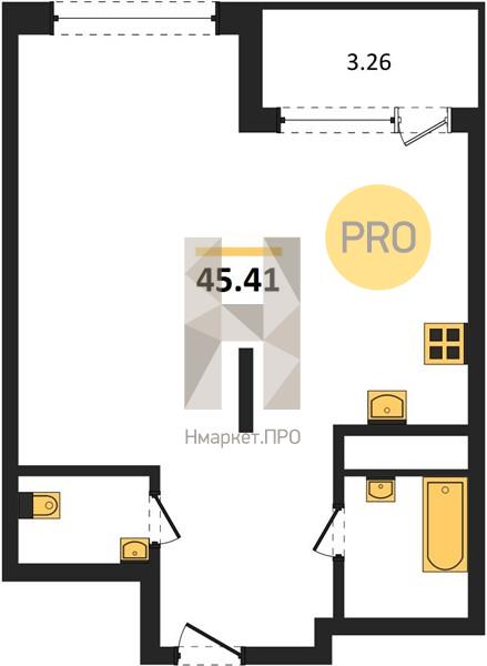 1—комн. квартира, 45.41 кв.м, 7/17 этаж