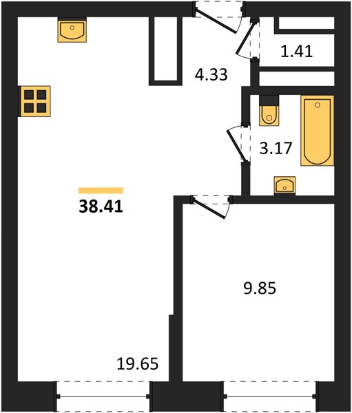 ЖК «Новая-Львовская» · 1-комнатная квартира · 38.41 м² · 2 этаж