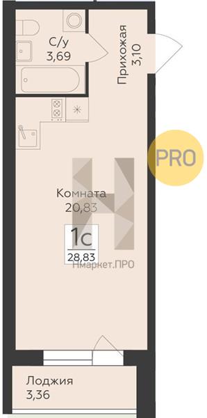 Квартира, 28.83 кв.м, 6/17 этаж