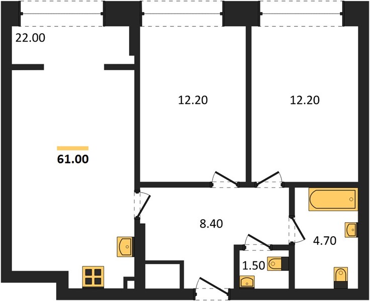 ЖК «Линдовский» · 2-комнатная квартира · 61 м² · 3 этаж