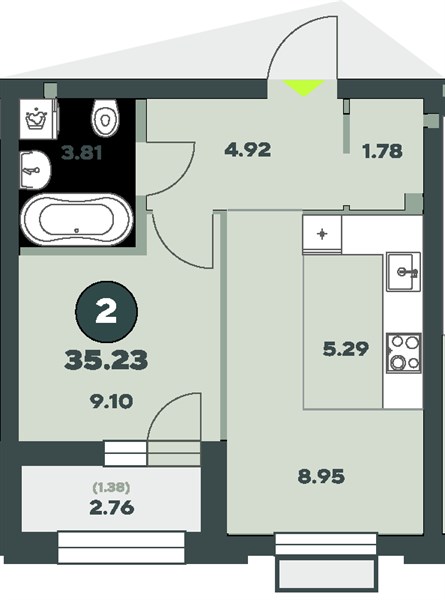 ЖК «Авторика» · 2-комнатная квартира · 35.23 м² · 12 этаж