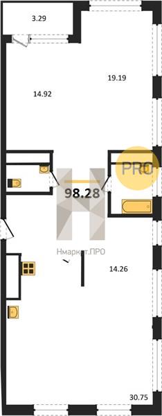 3—комн. квартира, 98.28 кв.м, 6/17 этаж