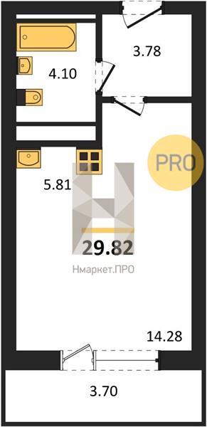1—комн. квартира, 29.82 кв.м, 8/25 этаж