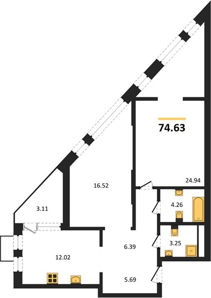 2—комн. квартира, 74.63 кв.м, 5/21 этаж