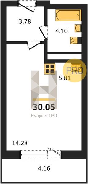 1—комн. квартира, 30.05 кв.м, 11/25 этаж