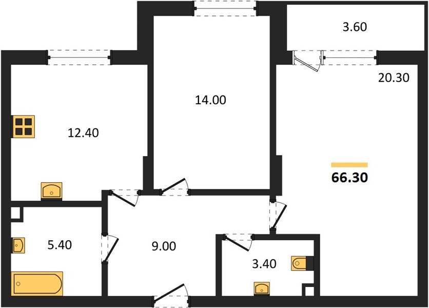 ЖК «Кузнечиха Город» · 2-комнатная квартира · 66.3 м² · 1 этаж