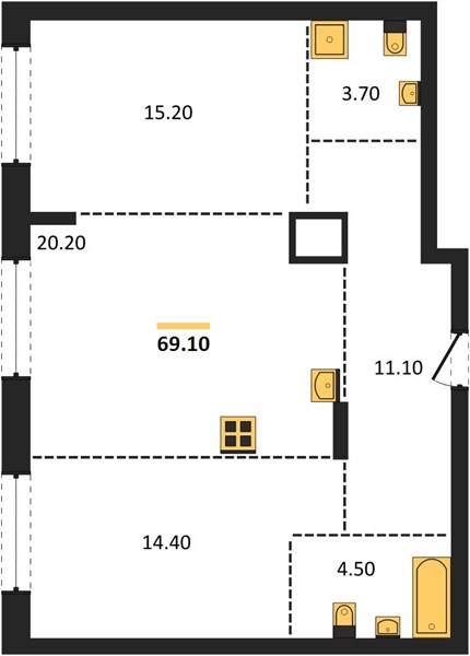 ЖК «Грандъ» · 2-комнатная квартира · 69.1 м² · 2 этаж