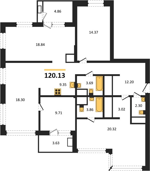 ЖК «Черниговская» · 4-комнатная квартира · 120.13 м² · 30 этаж