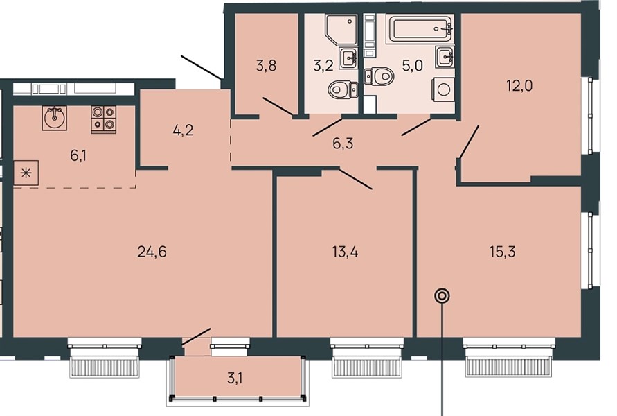 ЖК «Клубный дом Резиденция» · 3-комнатная квартира · 94.8 м² · 3 этаж