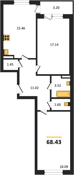 2—комн. квартира, 68.43 кв.м, 6/18 этаж