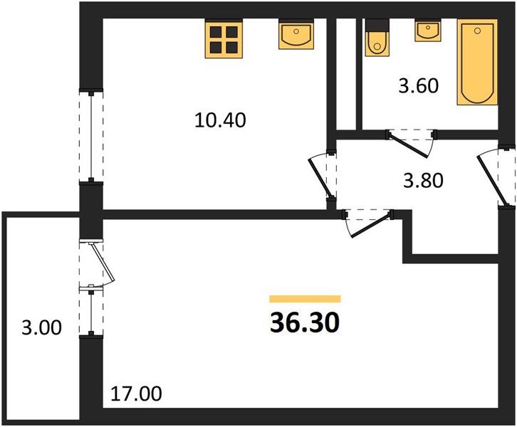 ЖК «Сормовский дуэт» · 1-комнатная квартира · 36.3 м² · 11 этаж