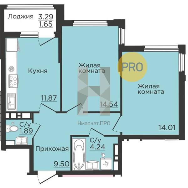 2—комн. квартира, 57.8 кв.м, 10/13 этаж