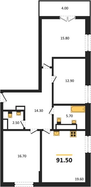 ЖК «Гранд Квартал Бетанкур» · 3-комнатная квартира · 91.5 м² · 10 этаж