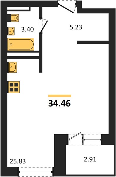 Квартира, 35.91 кв.м, 12/28 этаж