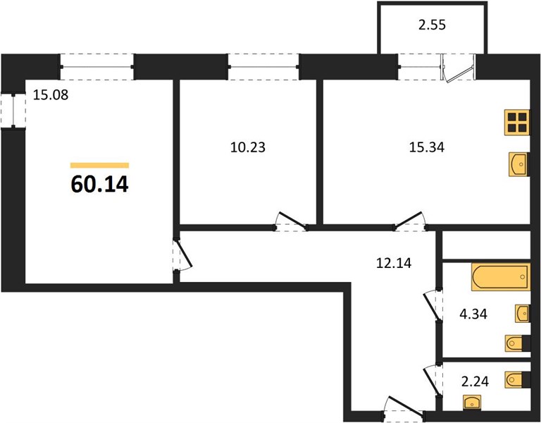 ЖК «Анкор» · 2-комнатная квартира · 60.14 м² · 17 этаж