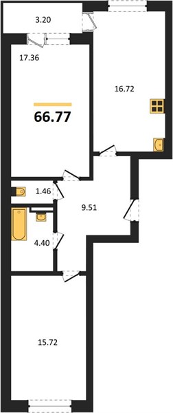 2—комн. квартира, 66.77 кв.м, 6/18 этаж