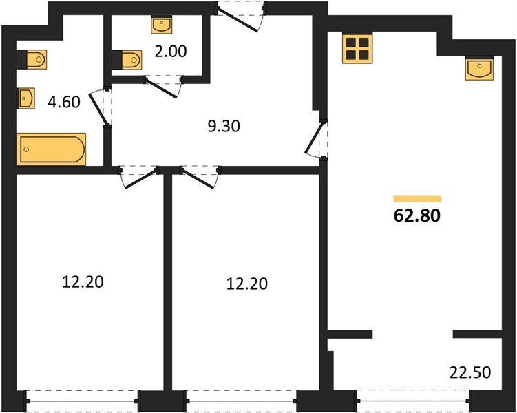 ЖК «Линдовский» · 2-комнатная квартира · 62.8 м² · 12 этаж