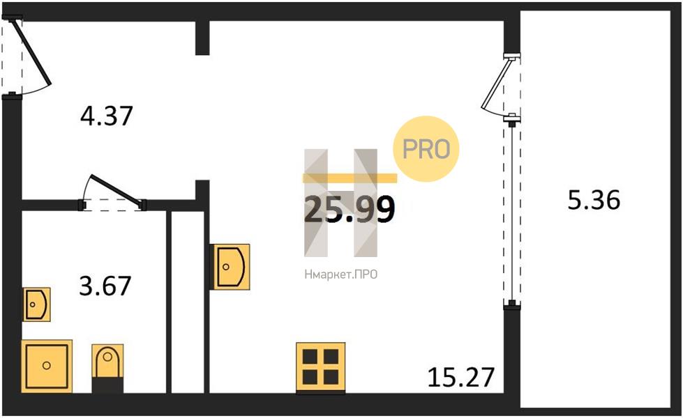 1—комн. квартира, 25.99 кв.м, 10/21 этаж