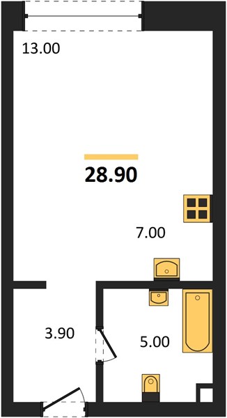 ЖК «Фордевинд» · Студия · 28.9 м² · 12 этаж
