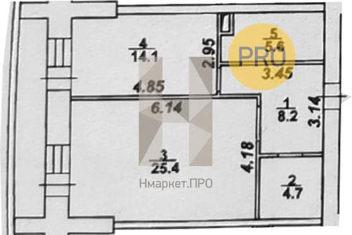 1—комн. квартира, 62.5 кв.м, 6/14 этаж