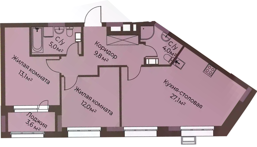 ЖК «Грандъ» · 2-комнатная квартира · 72.8 м² · 5 этаж