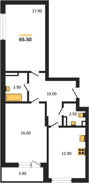 ЖК «Кузнечиха Город» · 2-комнатная квартира · 65.5 м² · 3 этаж