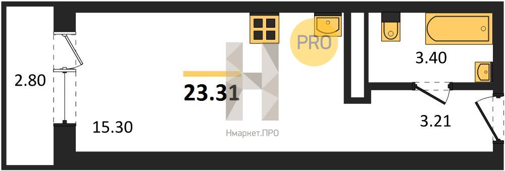 Квартира, 23.31 кв.м, 3/19 этаж