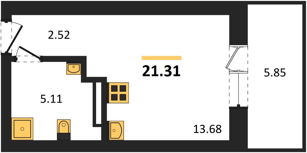 Квартира, 23.06 кв.м, 3/28 этаж