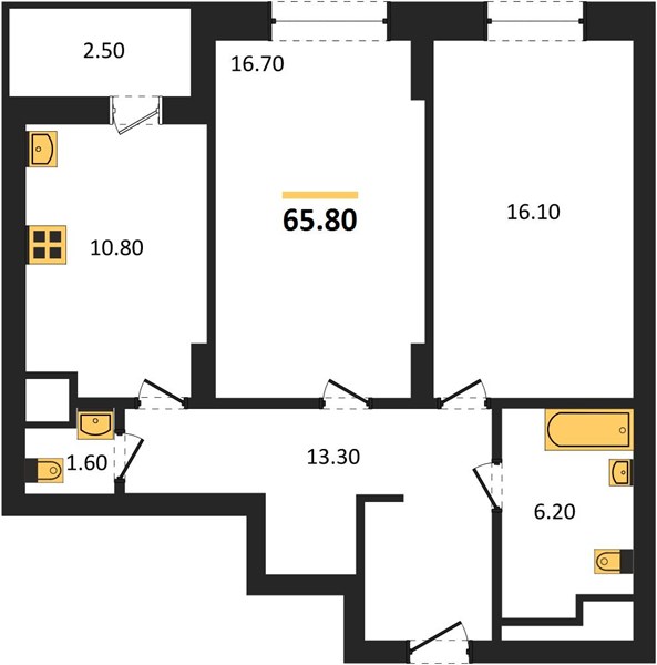 2—комн. квартира, 65.8 кв.м, 2/25 этаж