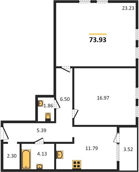 2—комн. квартира, 73.93 кв.м, 3/21 этаж