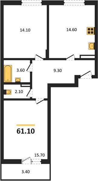 ЖК «Кузнечиха Город» · 2-комнатная квартира · 61.1 м² · 7 этаж