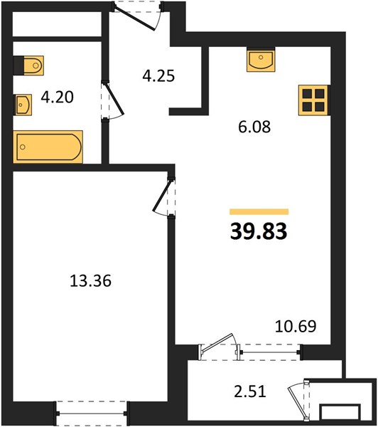 ЖК «Черниговская» · 1-комнатная квартира · 39.83 м² · 23 этаж