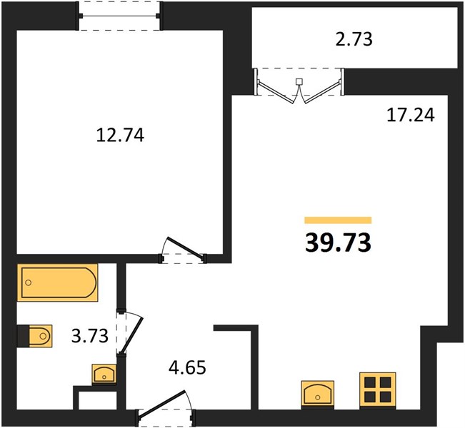 ЖК «Мед» · 1-комнатная квартира · 39.73 м² · 12 этаж