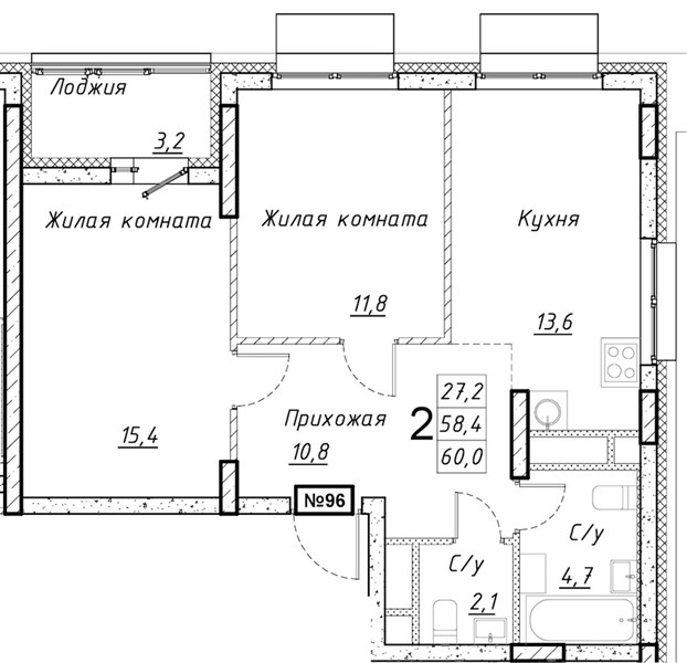 ЖК «Имбирь» · 2-комнатная квартира · 60 м² · 13 этаж