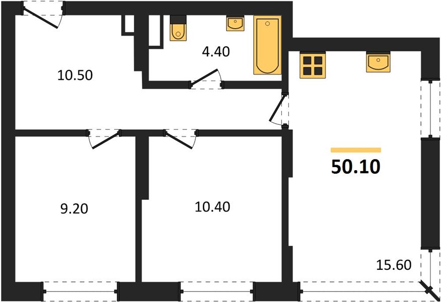 ЖК «Кузнечиха Город» · 2-комнатная квартира · 50.1 м² · 1 этаж