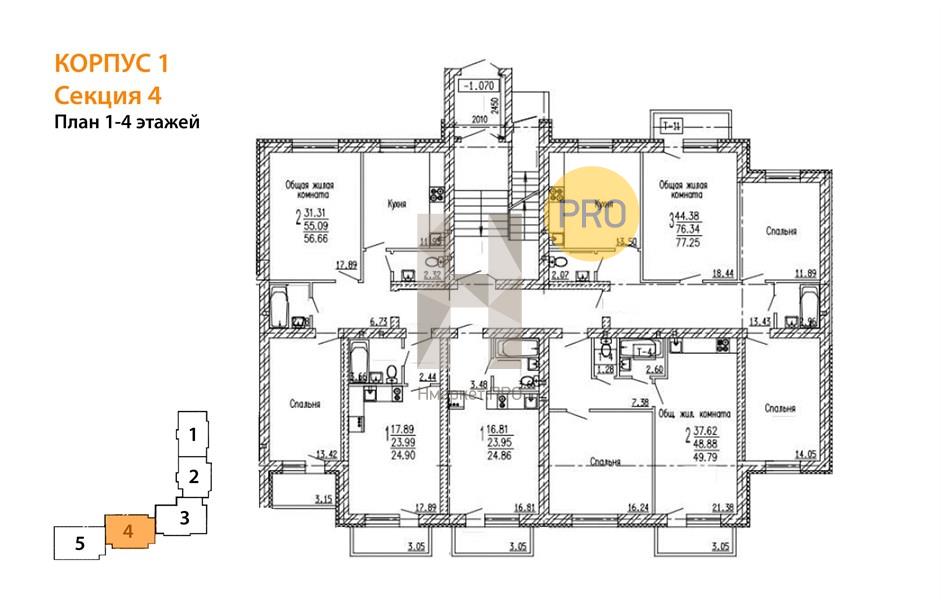 1—комн. квартира, 24.86 кв.м, 4/4 этаж