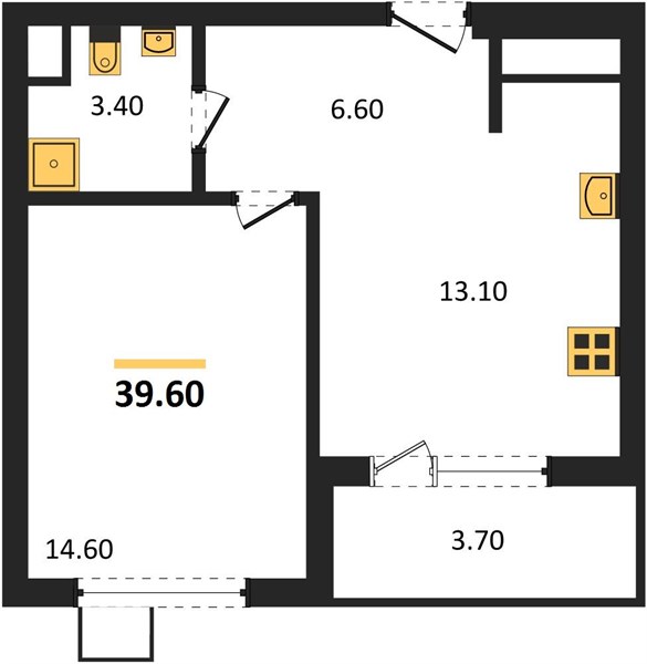 1—комн. квартира, 39.6 кв.м, 9/11 этаж