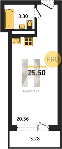 Квартира, 25.5 кв.м, 10/18 этаж