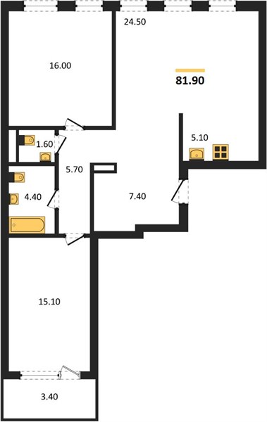 ЖК «Идель. Квартал на Сенной.» · 2-комнатная квартира · 81.9 м² · 7 этаж