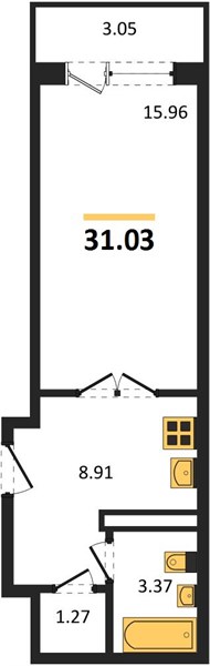 Квартира, 31.03 кв.м, 7/20 этаж