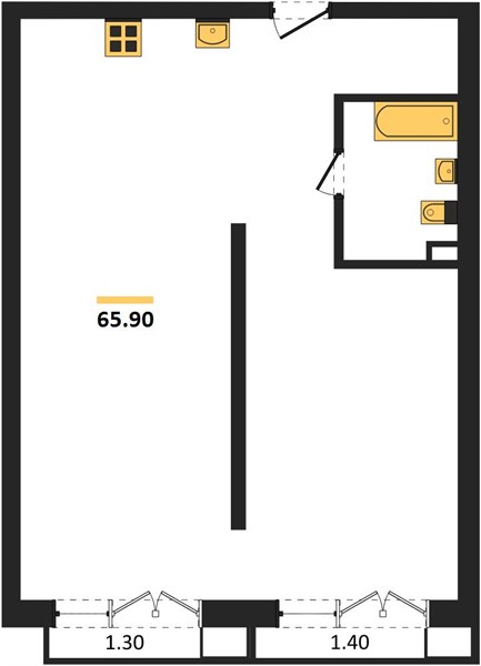 ЖК «Гермес» · 1-комнатная квартира · 65.9 м² · 3 этаж