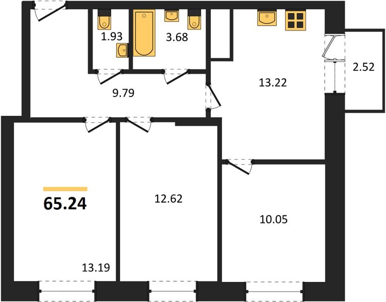 ЖК «Анкор» · 3-комнатная квартира · 65.24 м² · 15 этаж