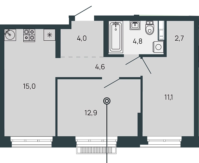 ЖК «Клубный дом Резиденция» · 2-комнатная квартира · 55.1 м² · 2 этаж
