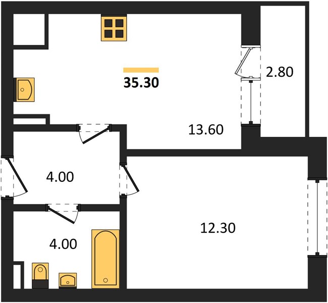 ЖК «Смородина» · 1-комнатная квартира · 35.3 м² · 3 этаж