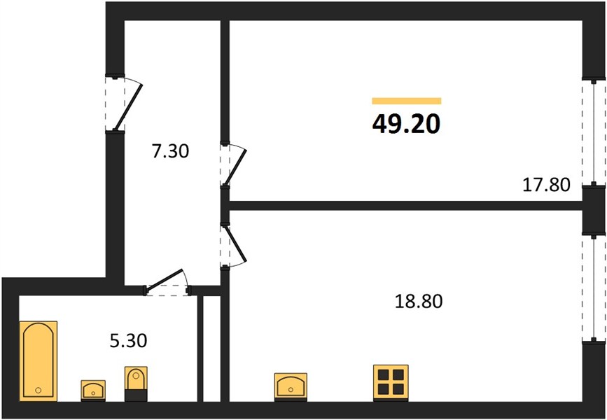 ЖК «Симфония Нижнего» · 1-комнатная квартира · 49.2 м² · 5 этаж