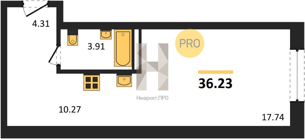 Квартира, 36.23 кв.м, 7/8 этаж