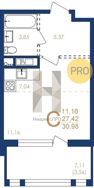 Квартира, 30.98 кв.м, 3/17 этаж