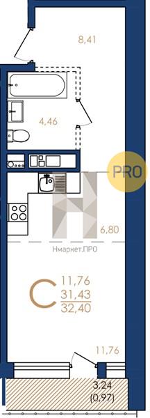 Квартира, 32.4 кв.м, 8/17 этаж