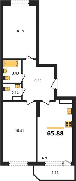 ЖК «Город времени» · 2-комнатная квартира · 65.88 м² · 5 этаж
