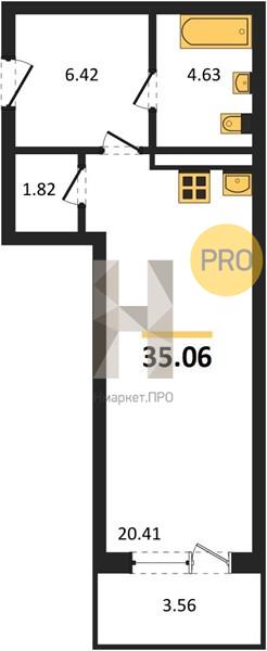 1—комн. квартира, 35.06 кв.м, 6/24 этаж